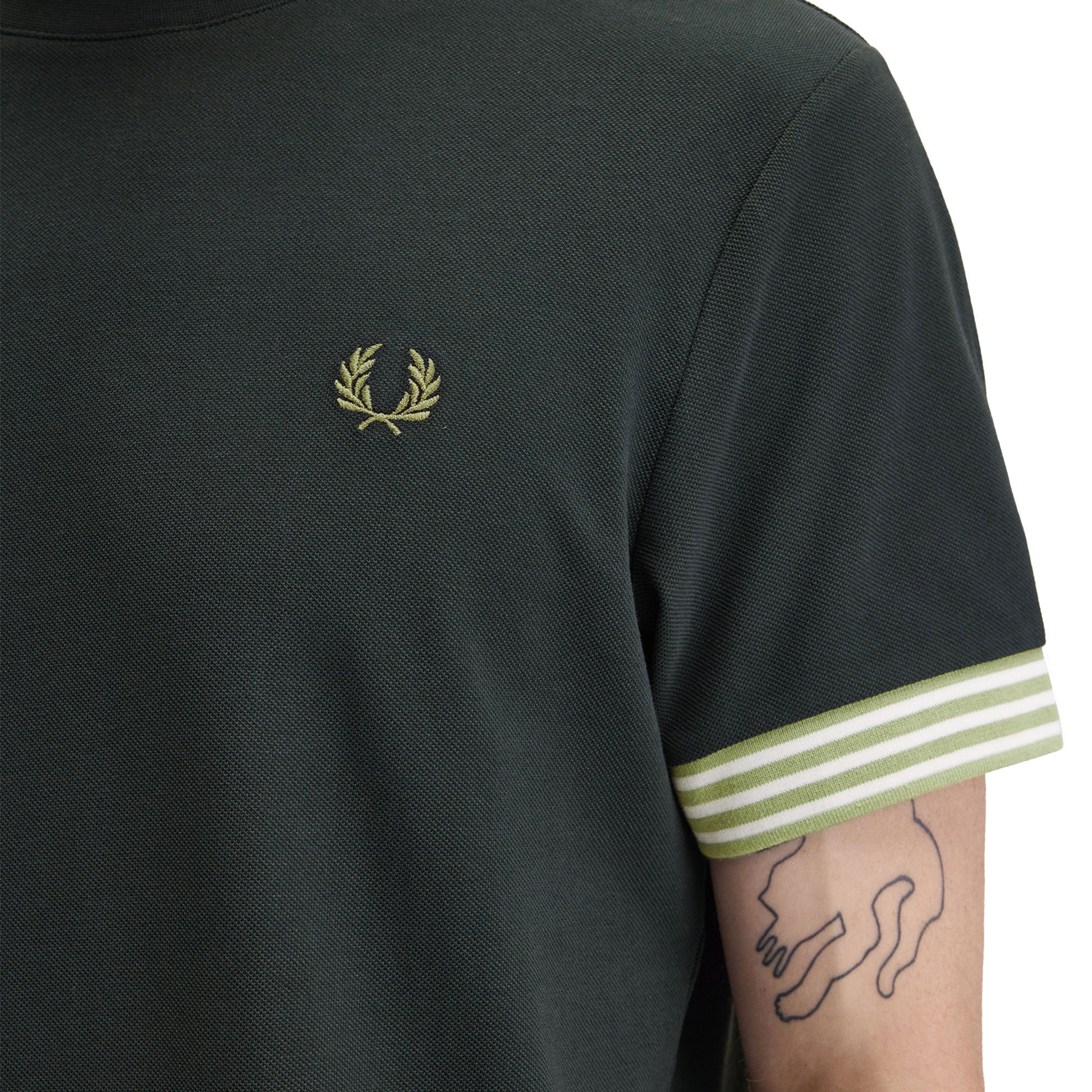 Fred Perry Striped Cuff T-Shirt Night Green  - M7707-Q20