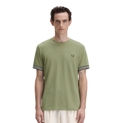 Fred Perry Striped Cuff T-Shirt Olive Mint  - M7707-X88