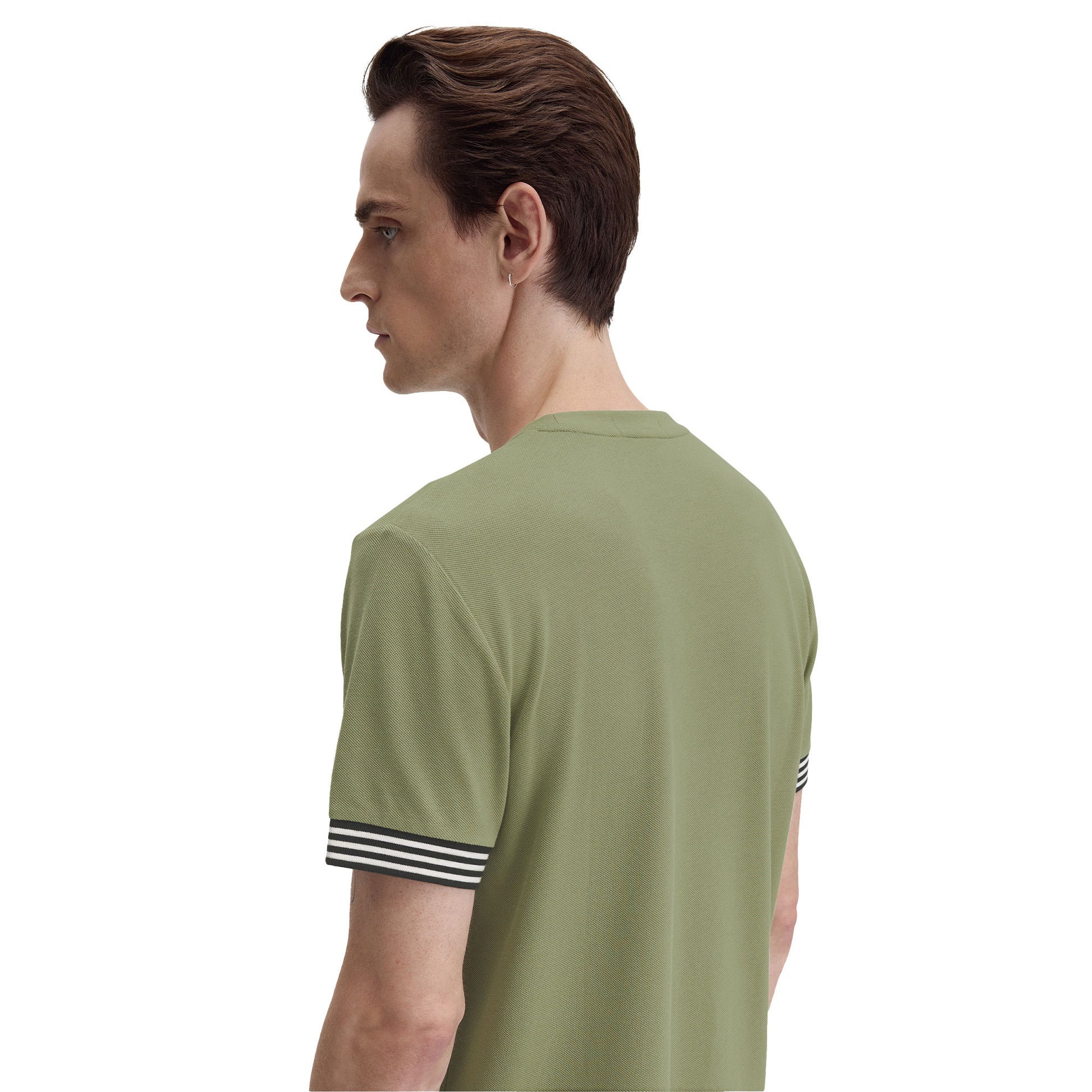 Fred Perry Striped Cuff T-Shirt Olive Mint  - M7707-X88