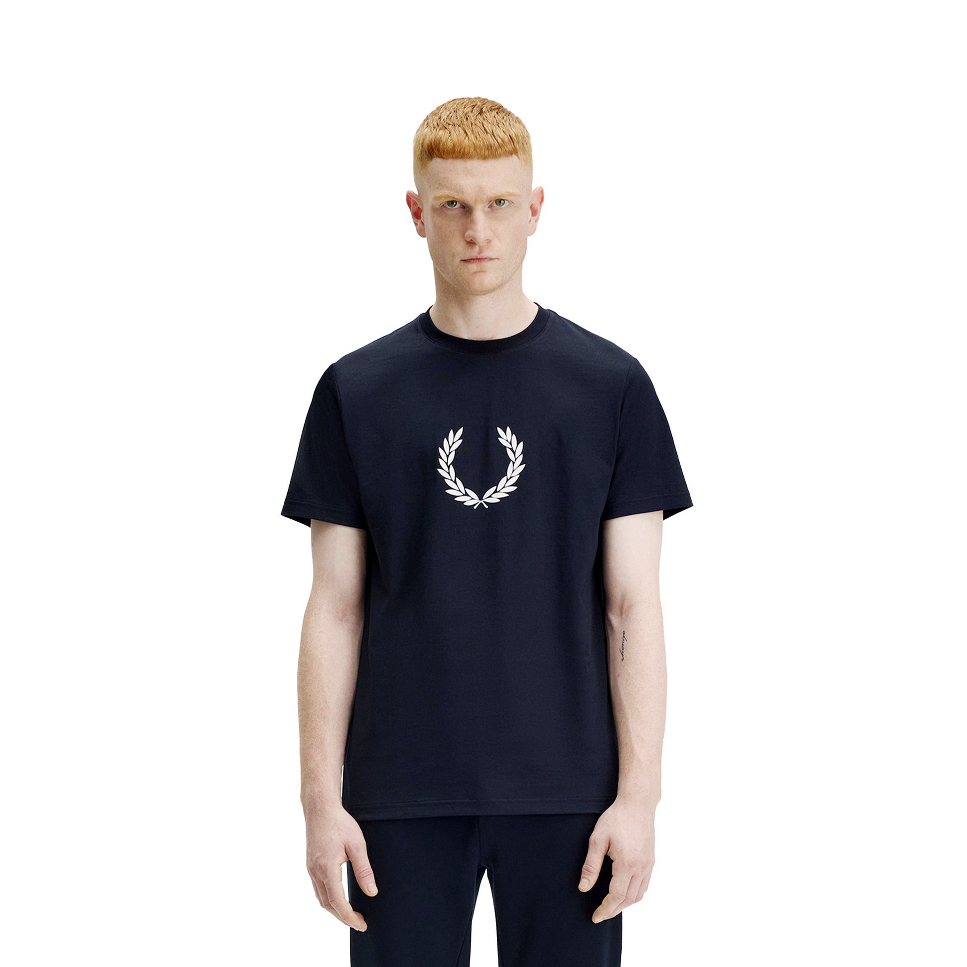 Fred Perry Flocked Laurel Wreath T-Shirt Navy  - M7708-608