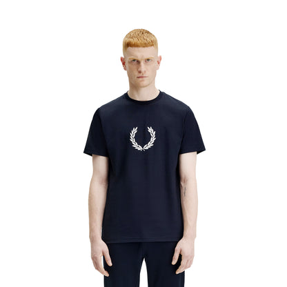 Fred Perry Flocked Laurel Wreath T-Shirt Navy  - M7708-608