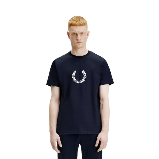 Fred Perry Flocked Laurel Wreath T-Shirt Navy  - M7708-608