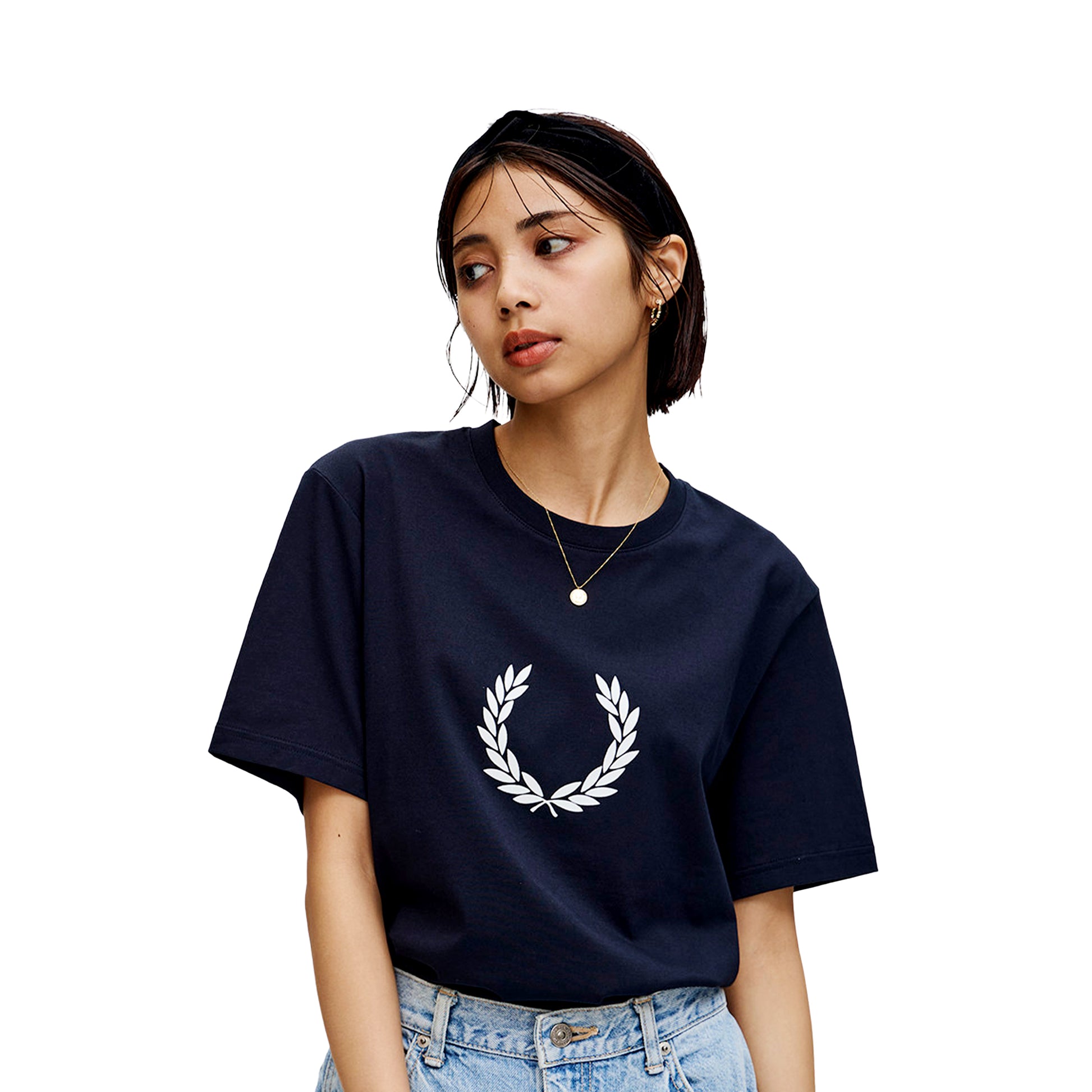 Fred Perry Flocked Laurel Wreath T-Shirt Navy  - M7708-608