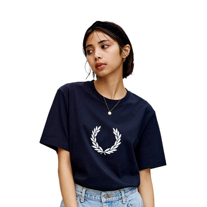 Fred Perry Flocked Laurel Wreath T-Shirt Navy  - M7708-608
