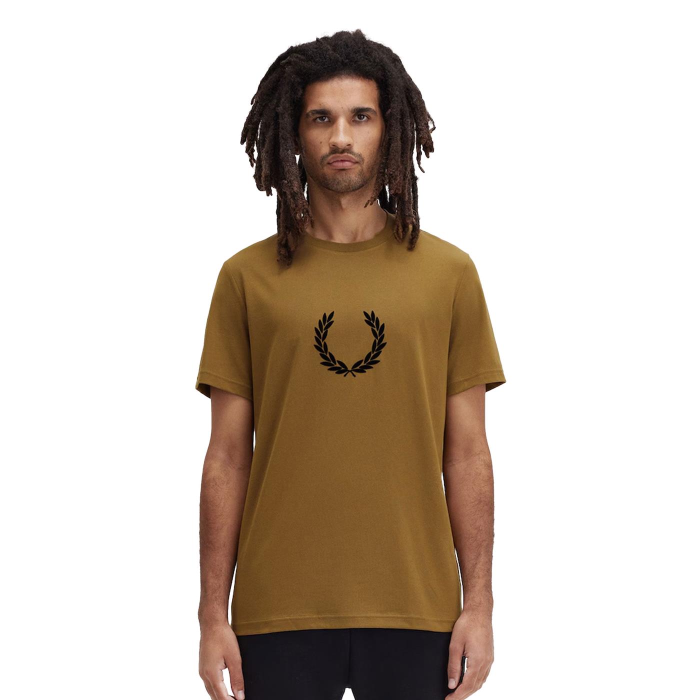 Fred Perry Flocked Laurel Wreath T-Shirt Light Oyster  - M7708-P96