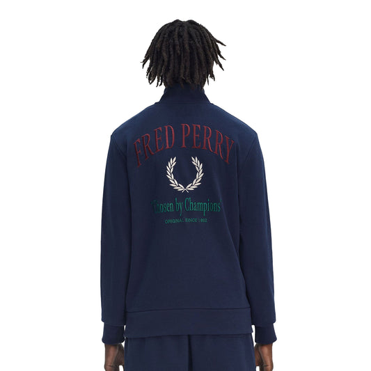 Fred Perry Embroidered Half Zip Sweat Tennis Blue  - M9847-X86