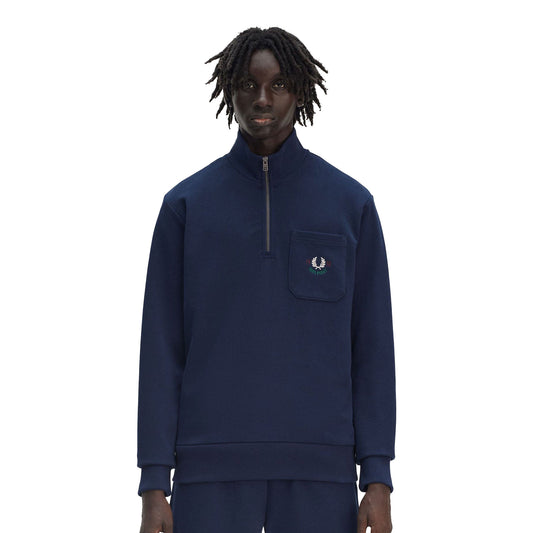Fred Perry Embroidered Half Zip Sweat Tennis Blue  - M9847-X86