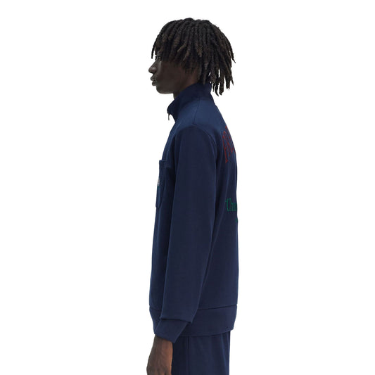 Fred Perry Embroidered Half Zip Sweat Tennis Blue  - M9847-X86