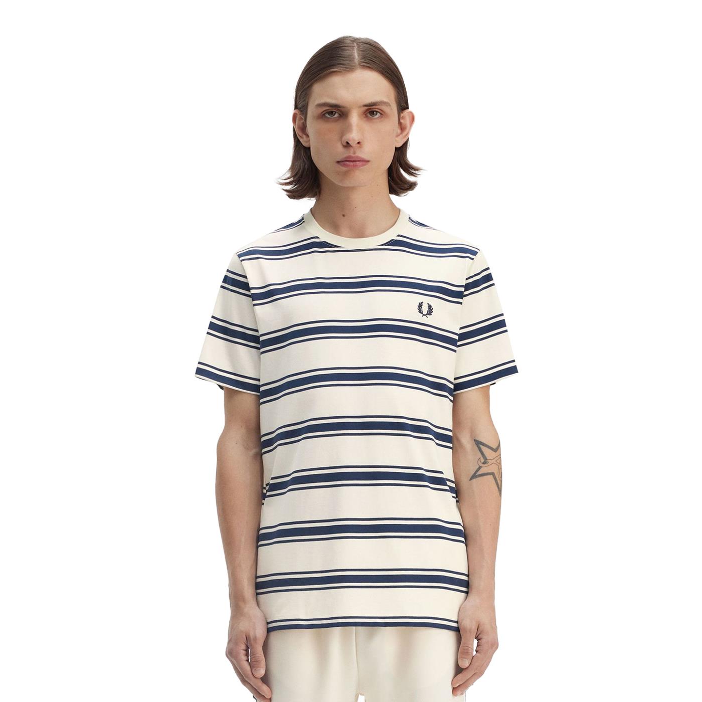 Fred Perry Fine Stripe T-Shirt Ecru  - M9851-560