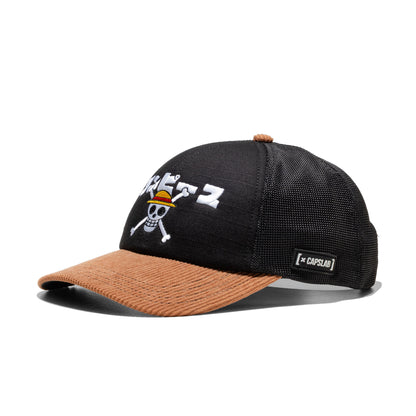 Capslab One Piece Straw Hat Crew Cap Black/Tan  - PCSONE