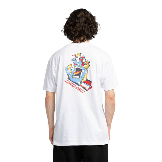 Santa Cruz Screaming Scratched Hand Strip Tee White  - SCA-TEE-11825