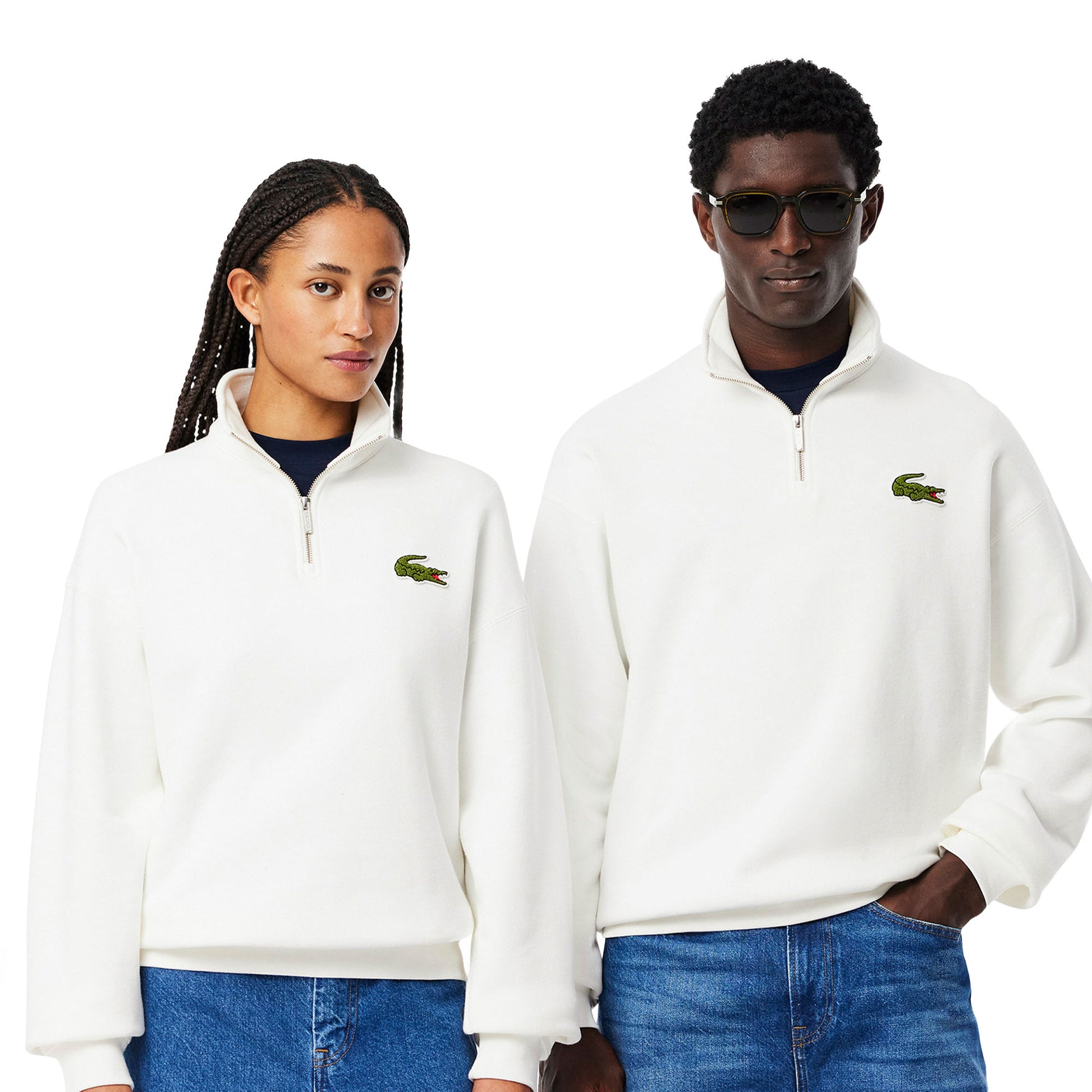 Lacoste Loose Fit Zip Neck Badge Accent Sweatshirt Flour  - SH2748-70V