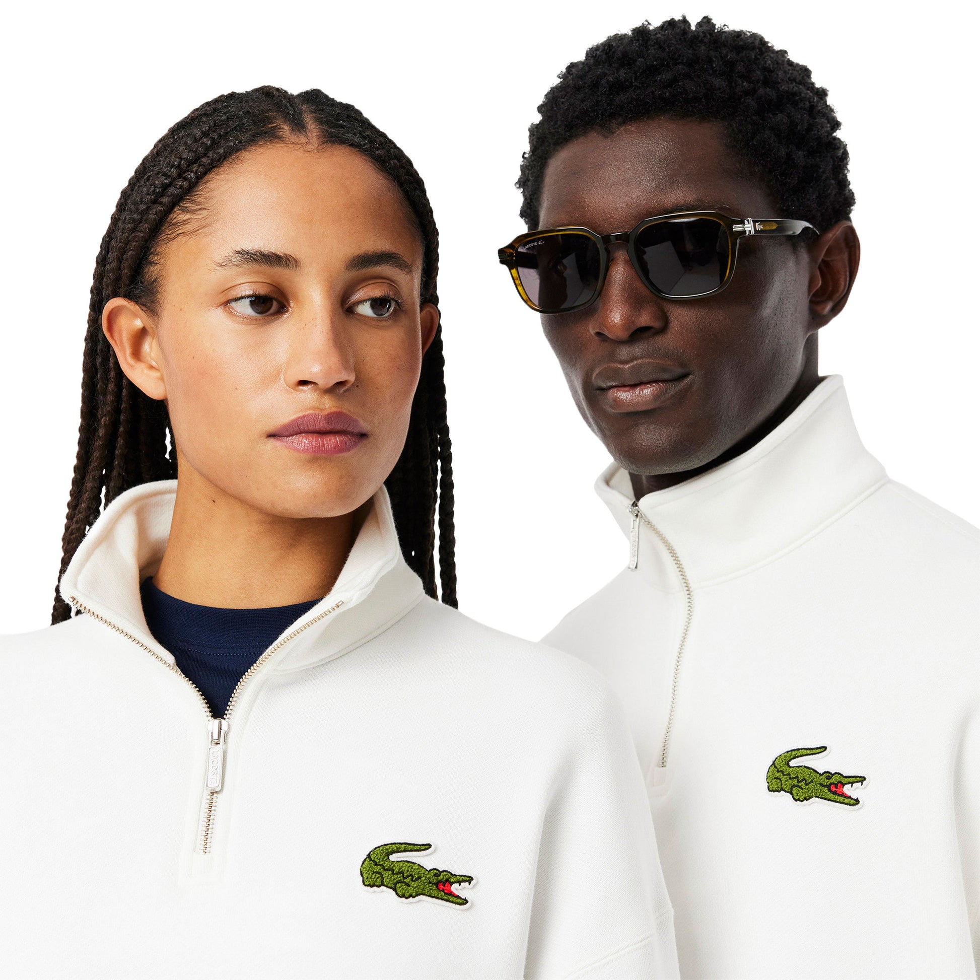 Lacoste Loose Fit Zip Neck Badge Accent Sweatshirt Flour  - SH2748-70V