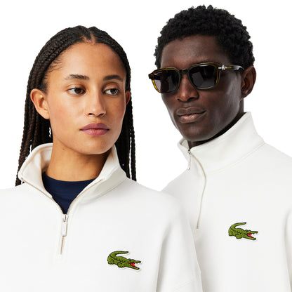 Lacoste Loose Fit Zip Neck Badge Accent Sweatshirt Flour  - SH2748-70V