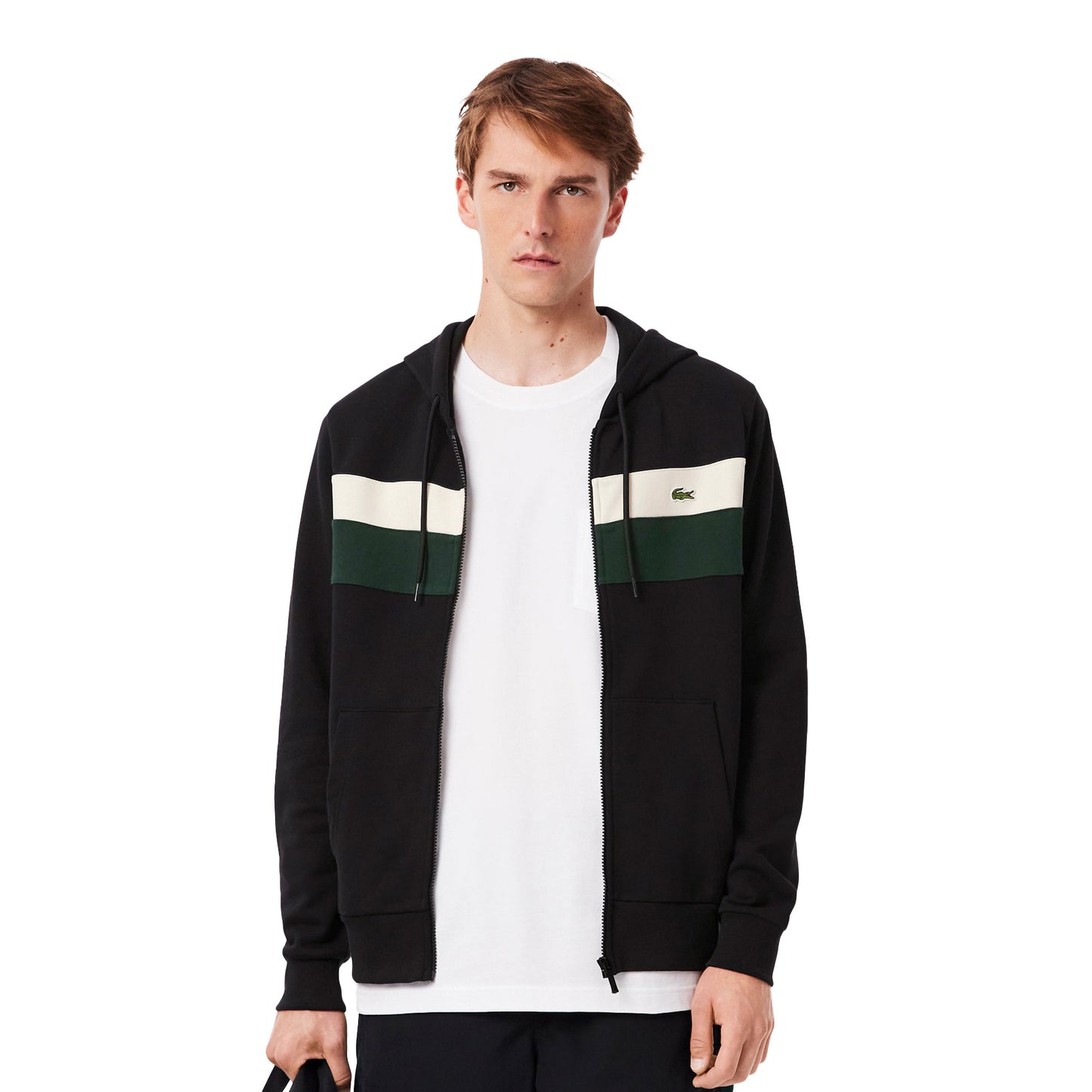 Lacoste Zipped Colour-Block Hoodie Black/Laponie-Sinople  - SH5913-6XH