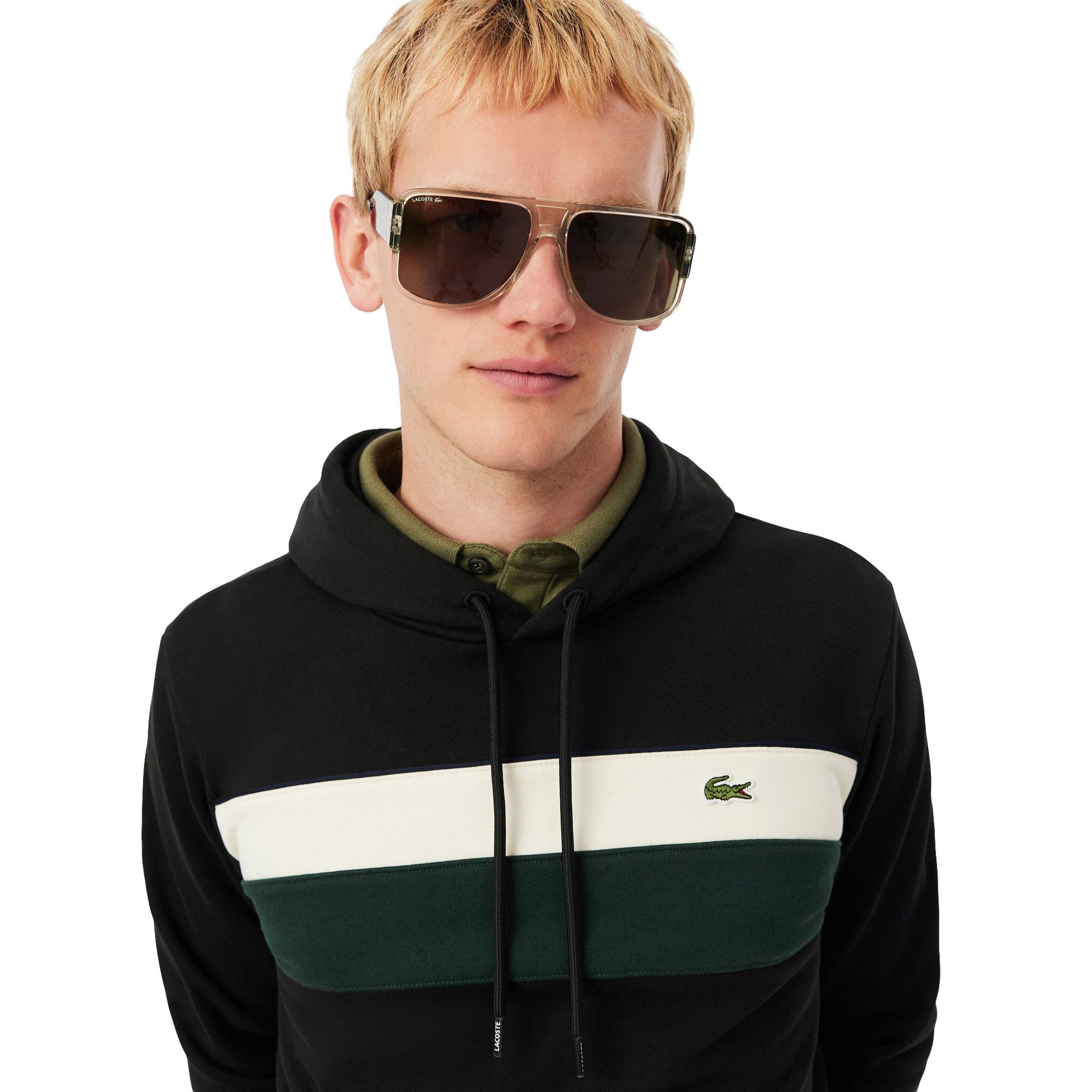 Lacoste Colour-Block Fleece Hoodie Black/Laponie-Sinople  - SH8161-6XH