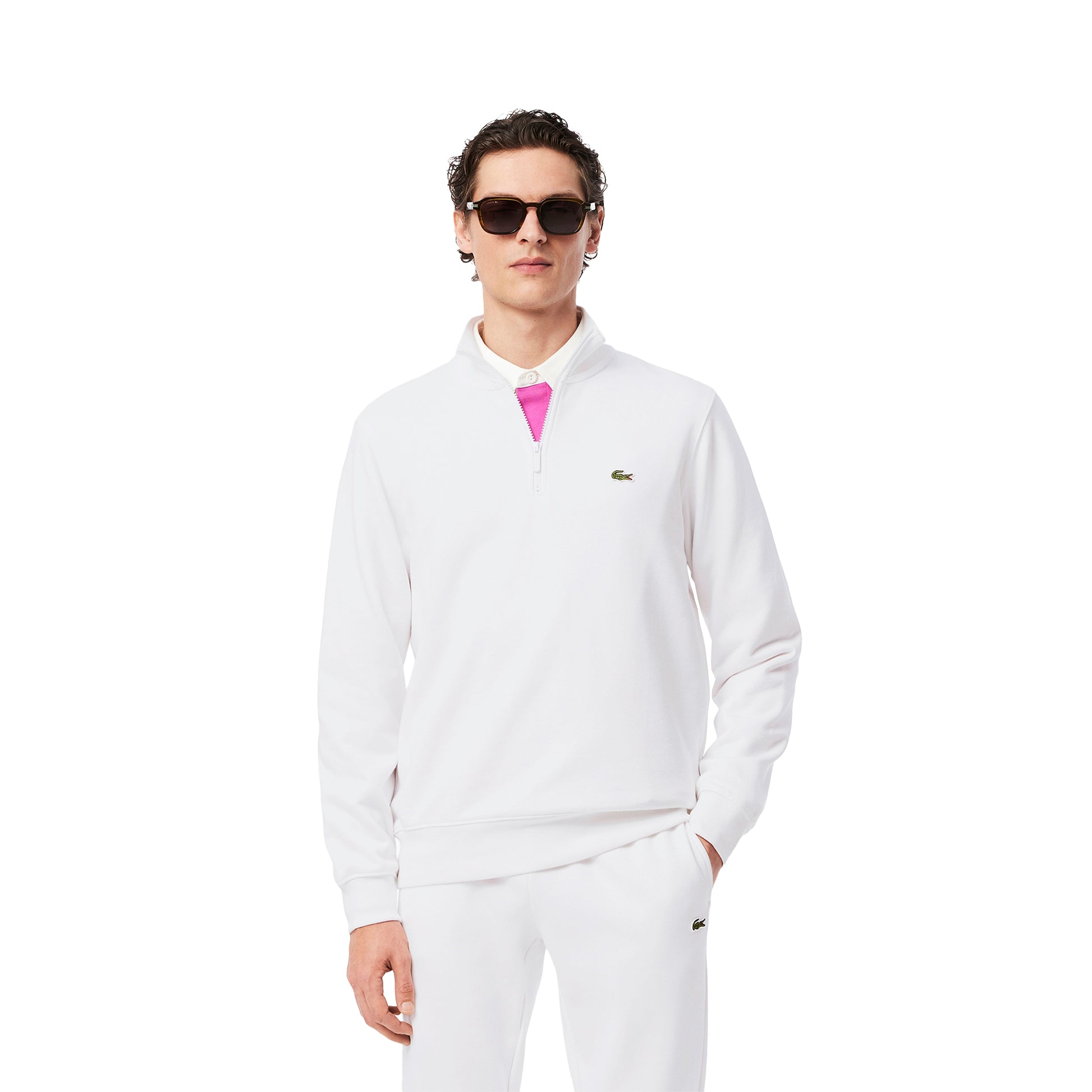 Lacoste High Neck Zipped Fleece Sweatshirt White  - SH9774-001