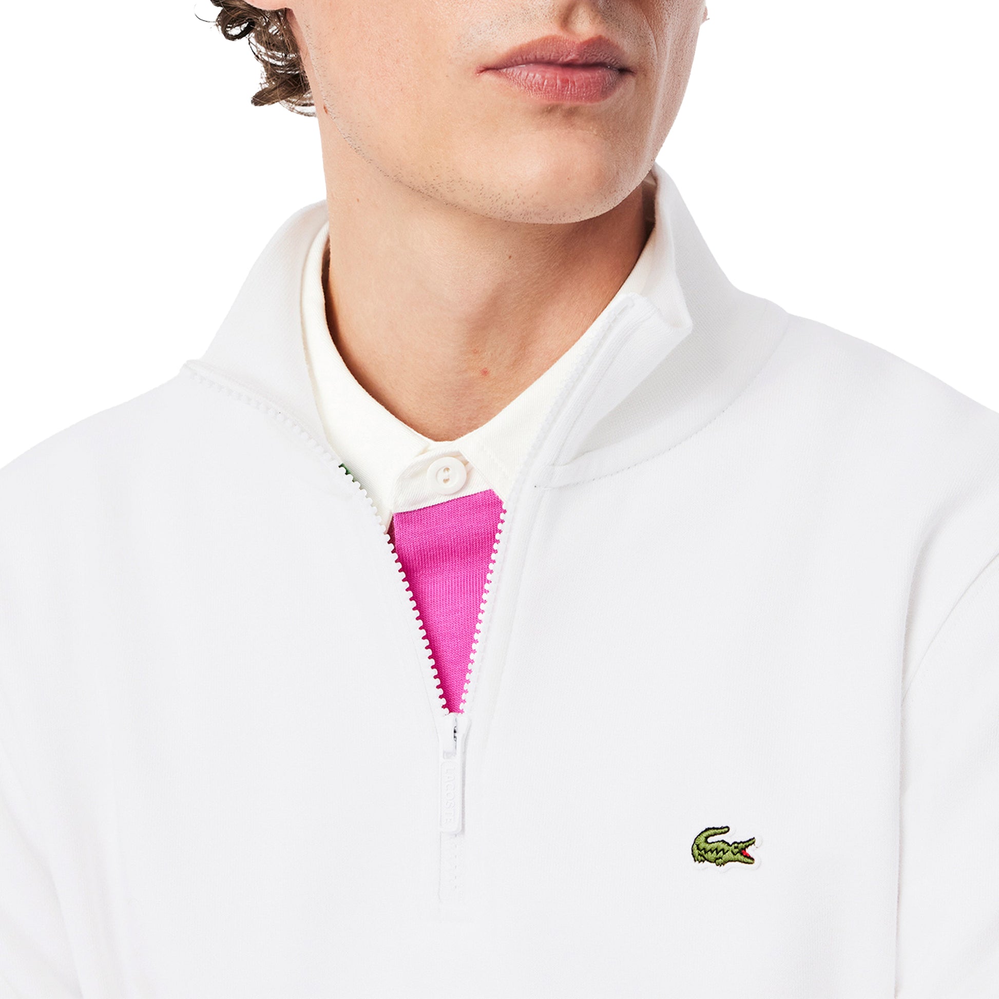 Lacoste High Neck Zipped Fleece Sweatshirt White  - SH9774-001