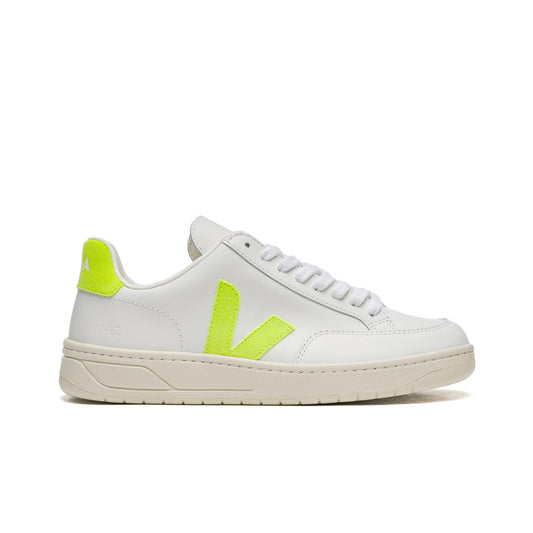 Veja V-12 Leather Extra-White/Fluo-Yellow  - XD022649