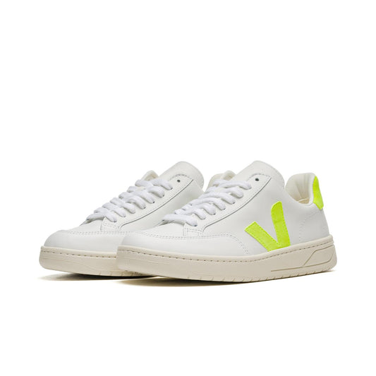 Veja V-12 Leather Extra-White/Fluo-Yellow  - XD022649